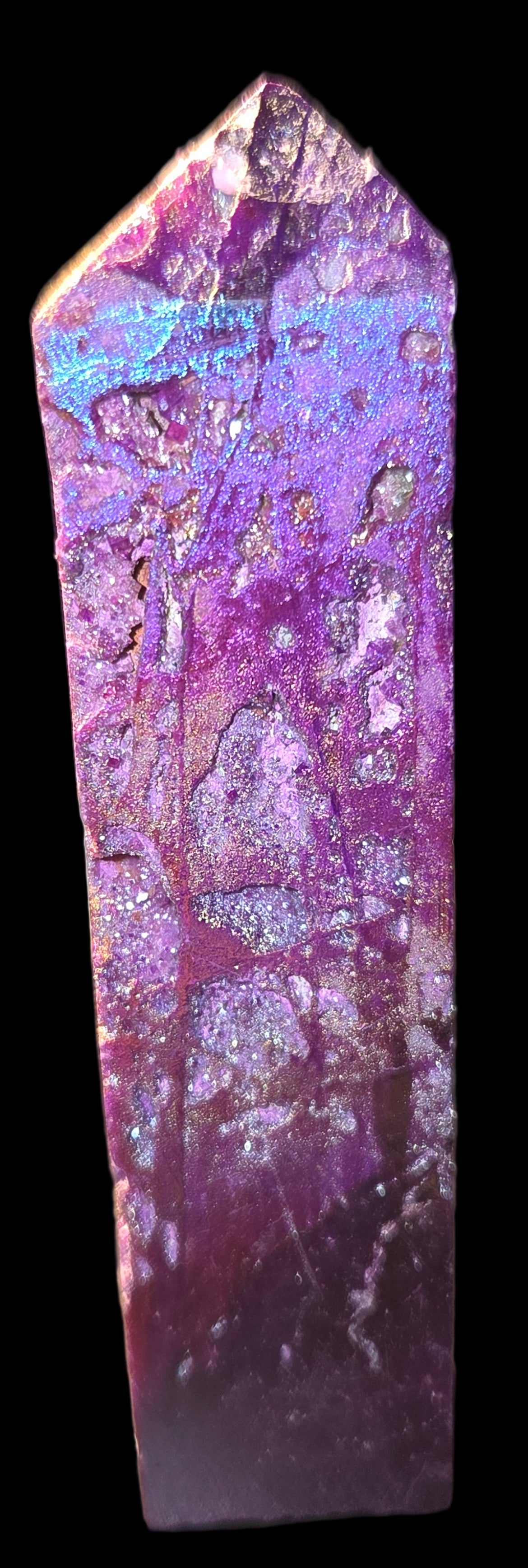 Purple aura quartz crystal