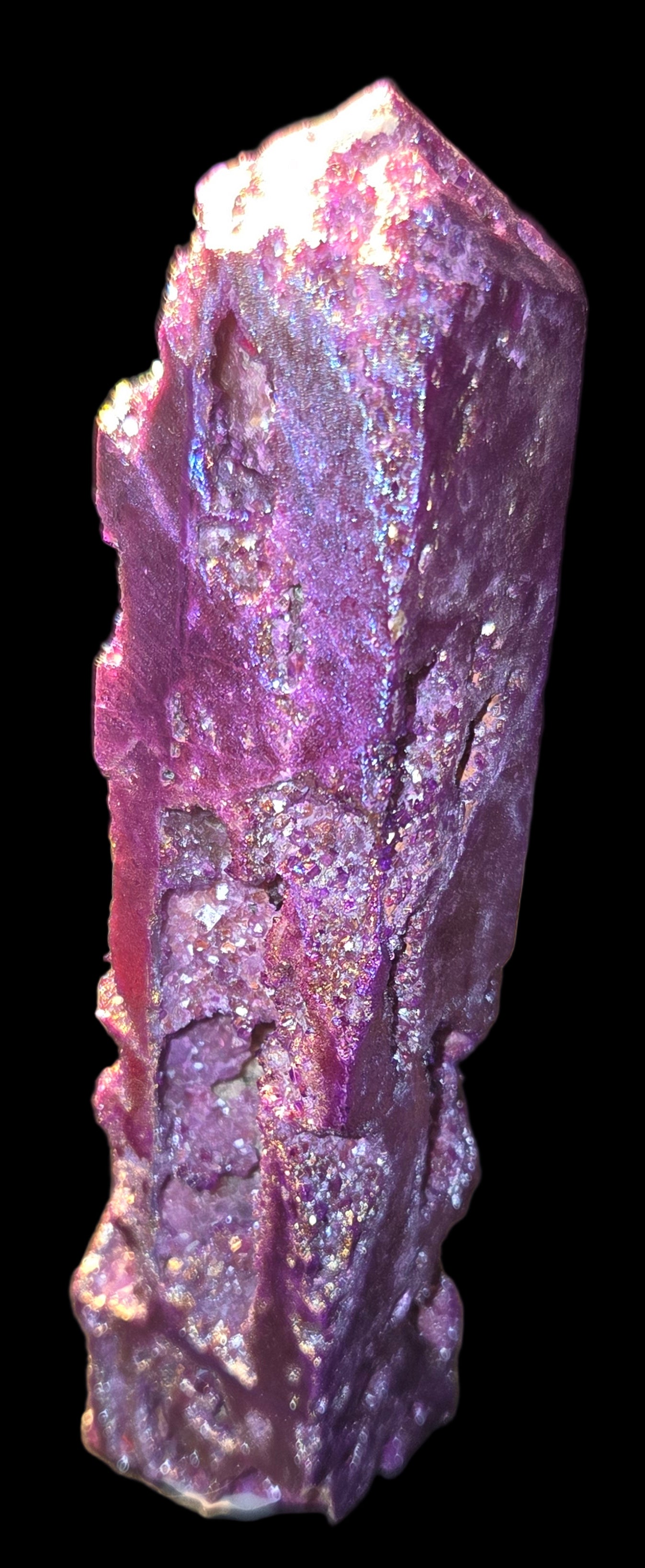 Purple aura quartz crystal