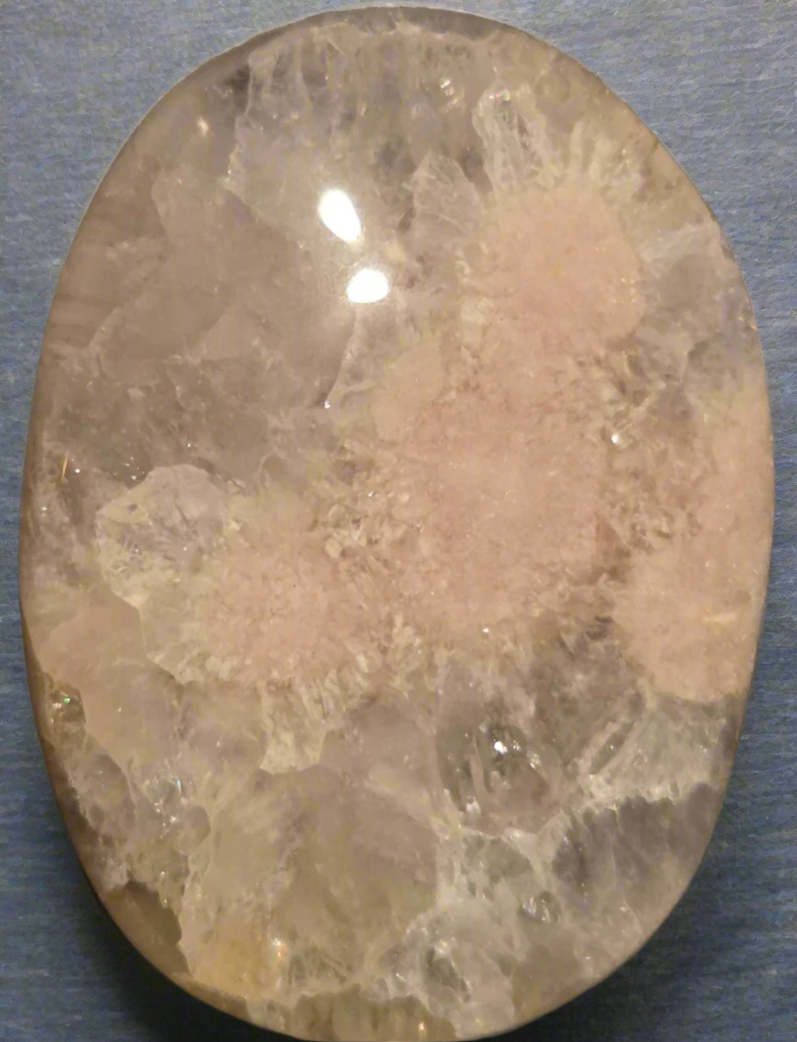 Clear Quartz with peach moon stone palm stone