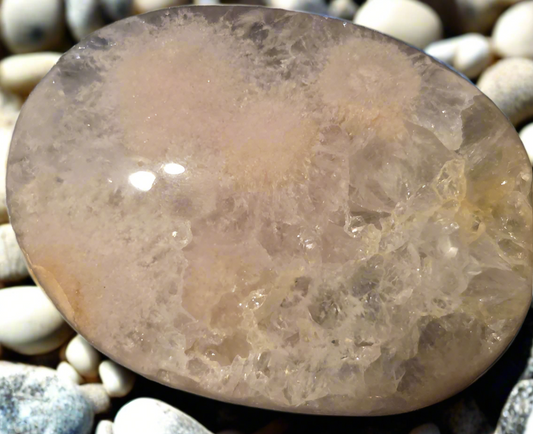 Clear Quartz with peach moon stone palm stone