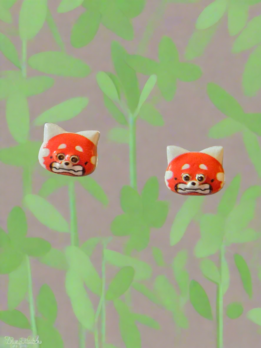 Red panda earrings