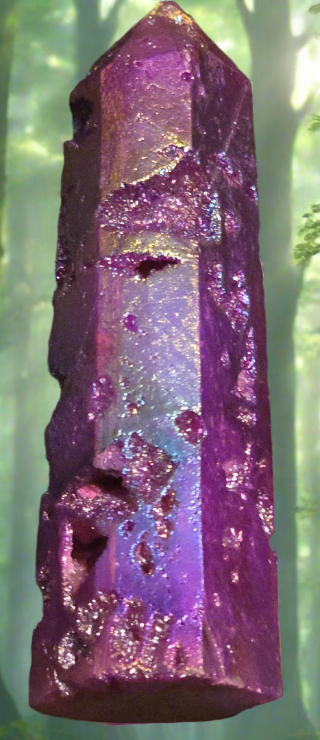 Purple aura quartz crystal
